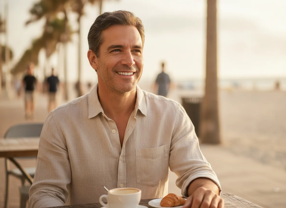 Portrait of a smiling man seated outdoors